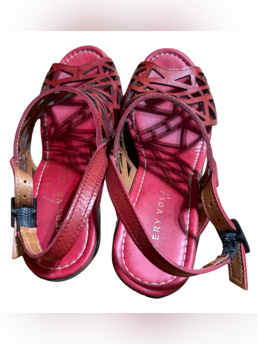 Very Volatile Red Geometric Cutout Slingback Sandals Size 8